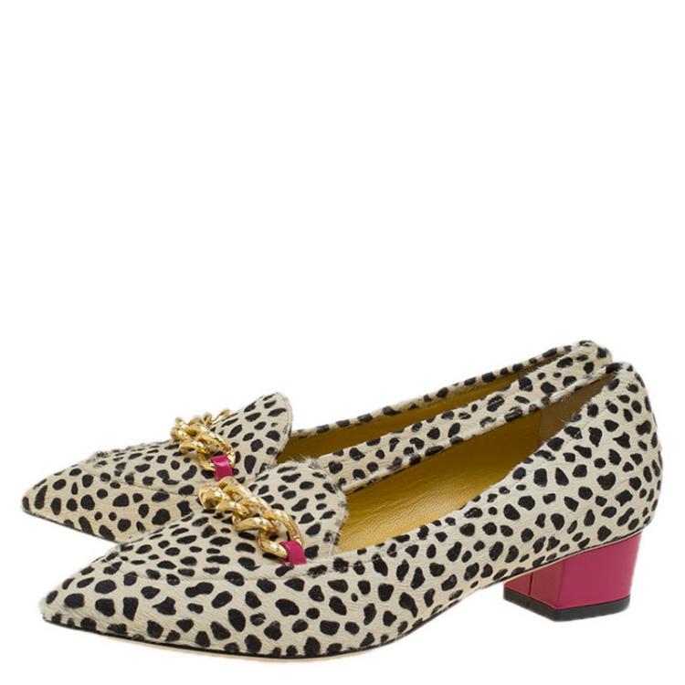 Pre Owned Charlotte Olympia Cheetah Print Calf Hair Francis Loafers Size 37