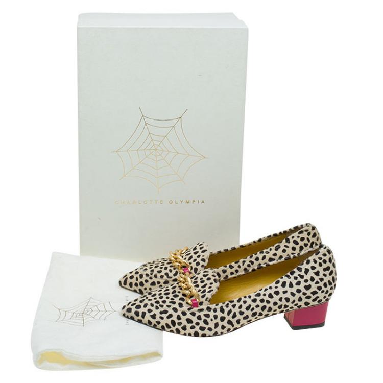 Pre Owned Charlotte Olympia Cheetah Print Calf Hair Francis Loafers Size 37