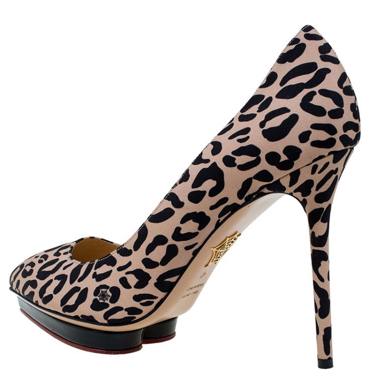 Pre Owned Charlotte Olympia Leopard Print Satin Debbie Platform Pumps 41