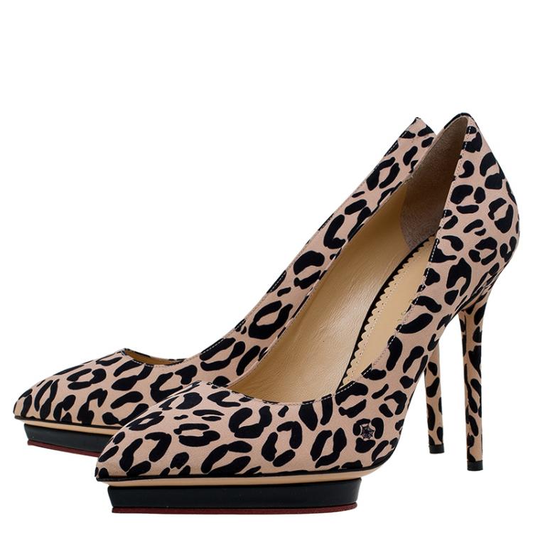 Pre Owned Charlotte Olympia Leopard Print Satin Debbie Platform Pumps 41
