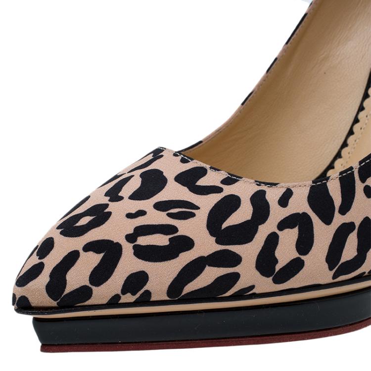 Pre Owned Charlotte Olympia Leopard Print Satin Debbie Platform Pumps 41