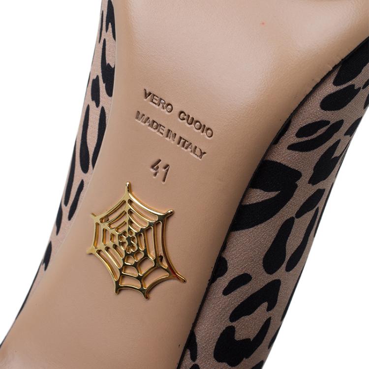 Pre Owned Charlotte Olympia Leopard Print Satin Debbie Platform Pumps 41