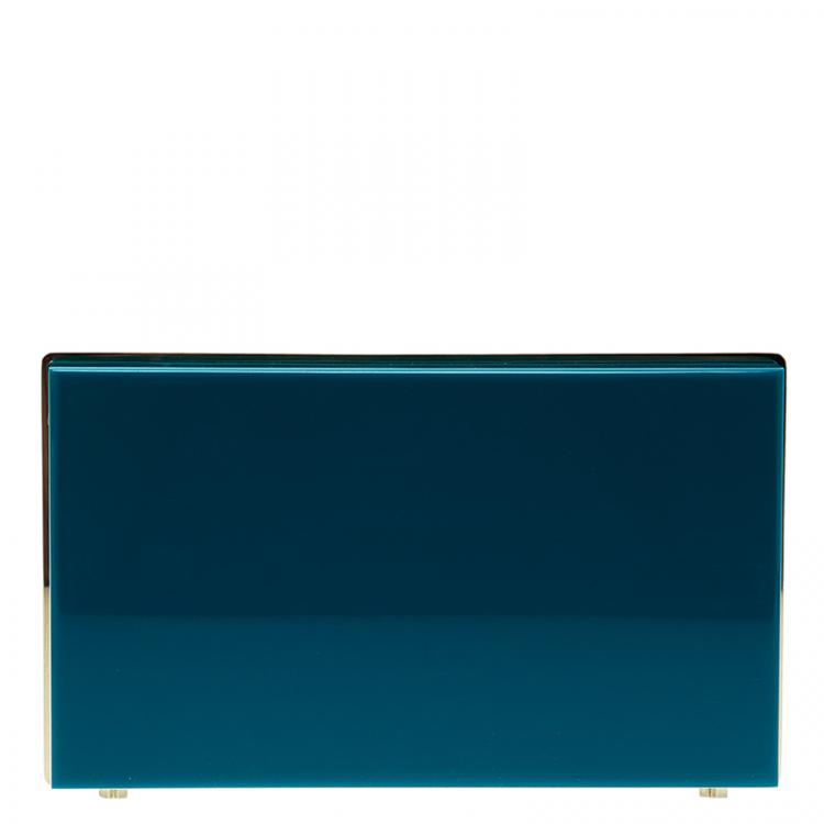 Pre Owned Charlotte Olympia Teal Perspex Scorpio Zodiac Pandora Box Clutch