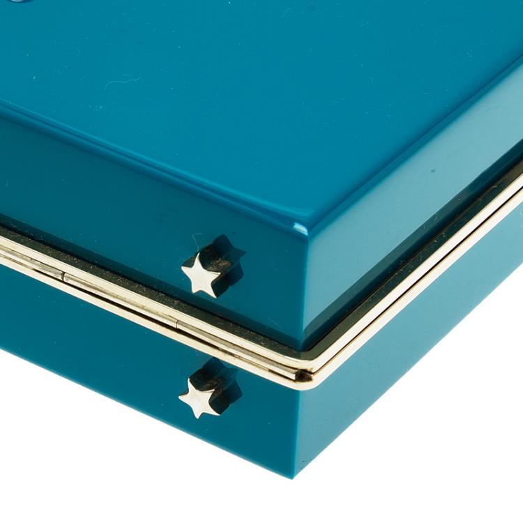 Pre Owned Charlotte Olympia Teal Perspex Scorpio Zodiac Pandora Box Clutch