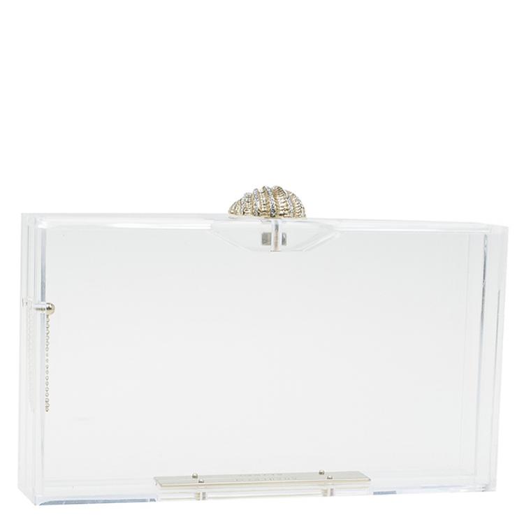 Pre Owned Charlotte Olympia Plexiglass Clam Shell Pandora Box Clutch