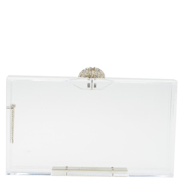 Pre Owned Charlotte Olympia Plexiglass Clam Shell Pandora Box Clutch