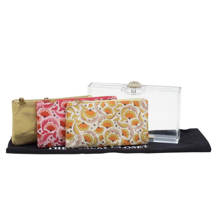 Pre Owned Charlotte Olympia Plexiglass Clam Shell Pandora Box Clutch
