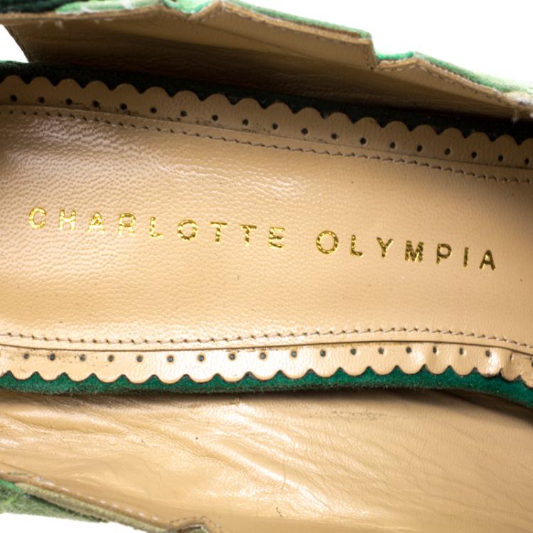 Pre Owned Charlotte Olympia Green Suede Leaf Me Alone Ankle Strap Platform Sandals Size 39