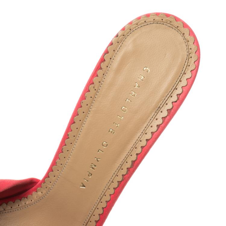 Pre Owned Charlotte Olympia Pink Fabric Jayne Sundae Wedge Slides Size 39