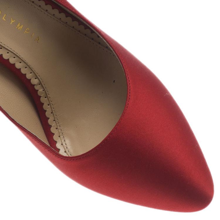 Pre Owned Charlotte Olympia Red Paloma Fan-Pleat Satin Pumps Size 38 
