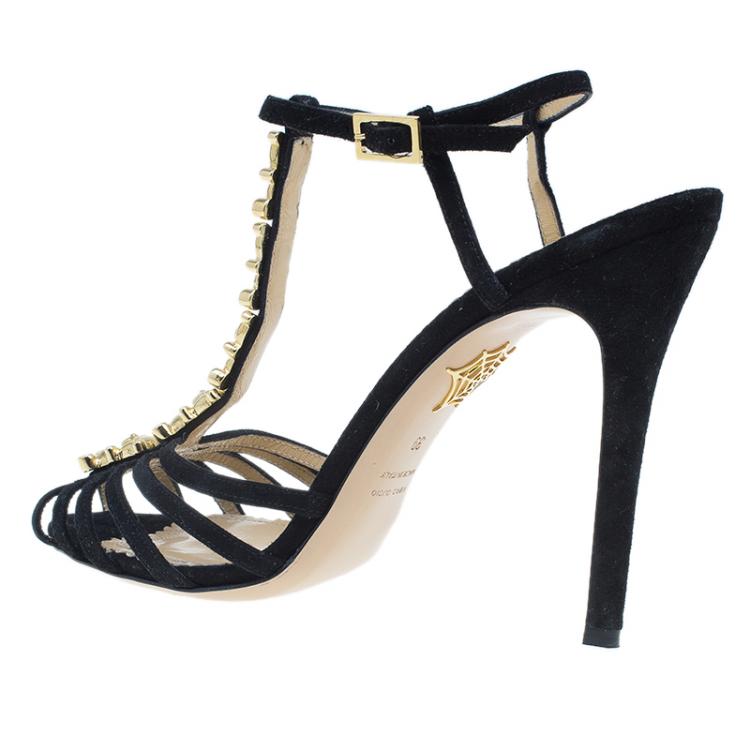 Pre Owned Charlotte Olympia Black Suede Gummi Bear Ankle Strap Sandals Size 39 