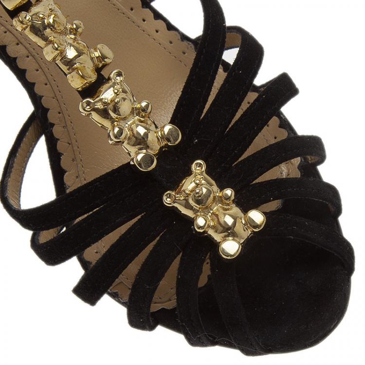 Pre Owned Charlotte Olympia Black Suede Gummi Bear Ankle Strap Sandals Size 36