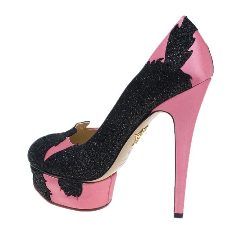 مملوكة مسبقًا Charlotte Olympia Pink Satin She Wolf Platform Pumps Size 38 