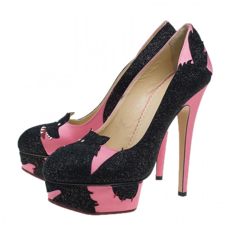 مملوكة مسبقًا Charlotte Olympia Pink Satin She Wolf Platform Pumps Size 38 