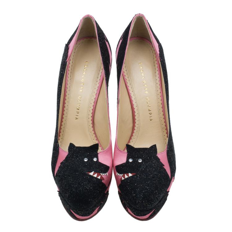 مملوكة مسبقًا Charlotte Olympia Pink Satin She Wolf Platform Pumps Size 38 