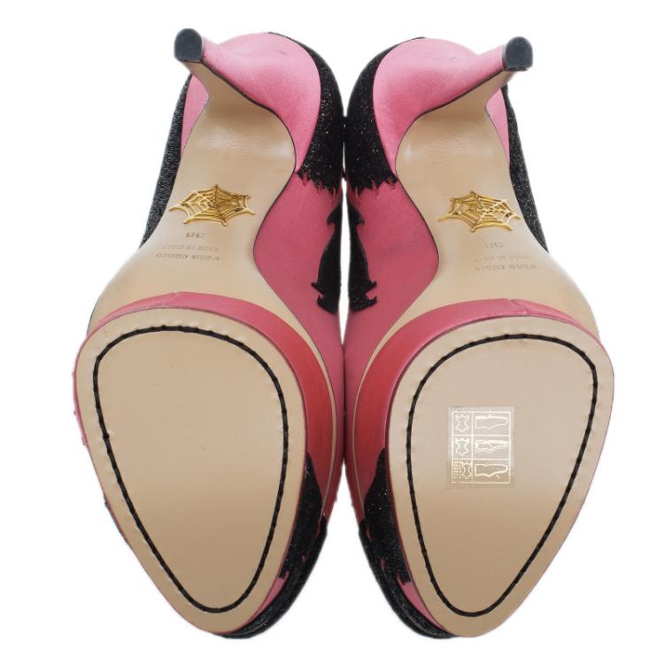 مملوكة مسبقًا Charlotte Olympia Pink Satin She Wolf Platform Pumps Size 38 