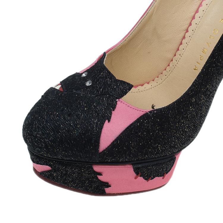 مملوكة مسبقًا Charlotte Olympia Pink Satin She Wolf Platform Pumps Size 38 