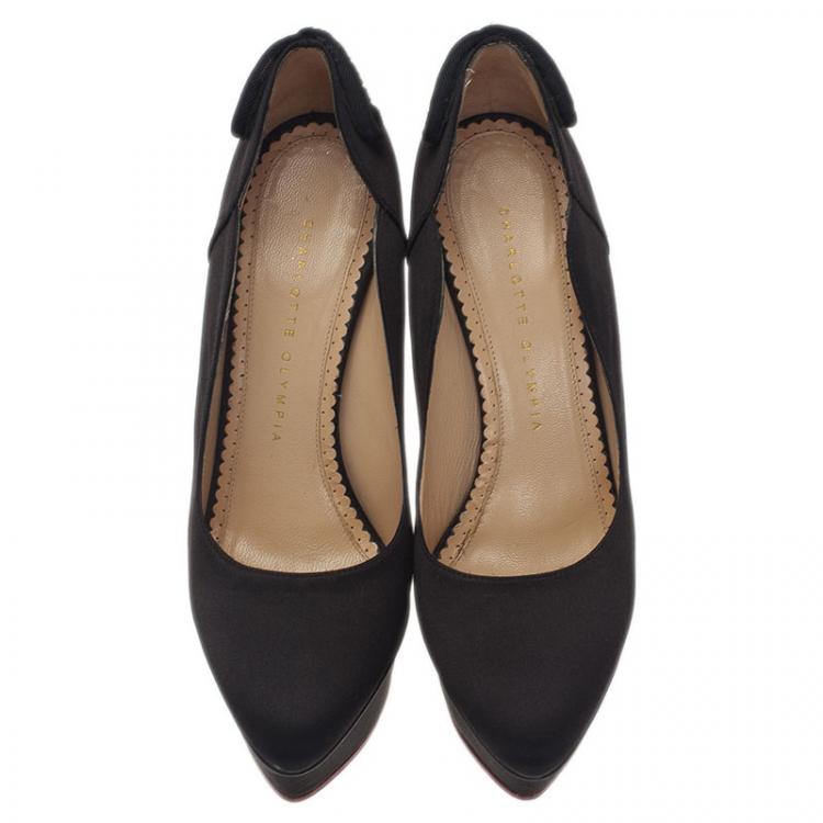 Pre Owned Charlotte Olympia Black Satin Tassel Detail Starla Platform Pumps Size 38