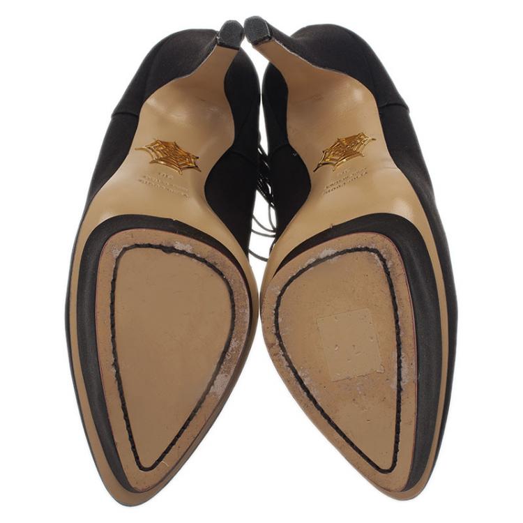 Pre Owned Charlotte Olympia Black Satin Tassel Detail Starla Platform Pumps Size 38