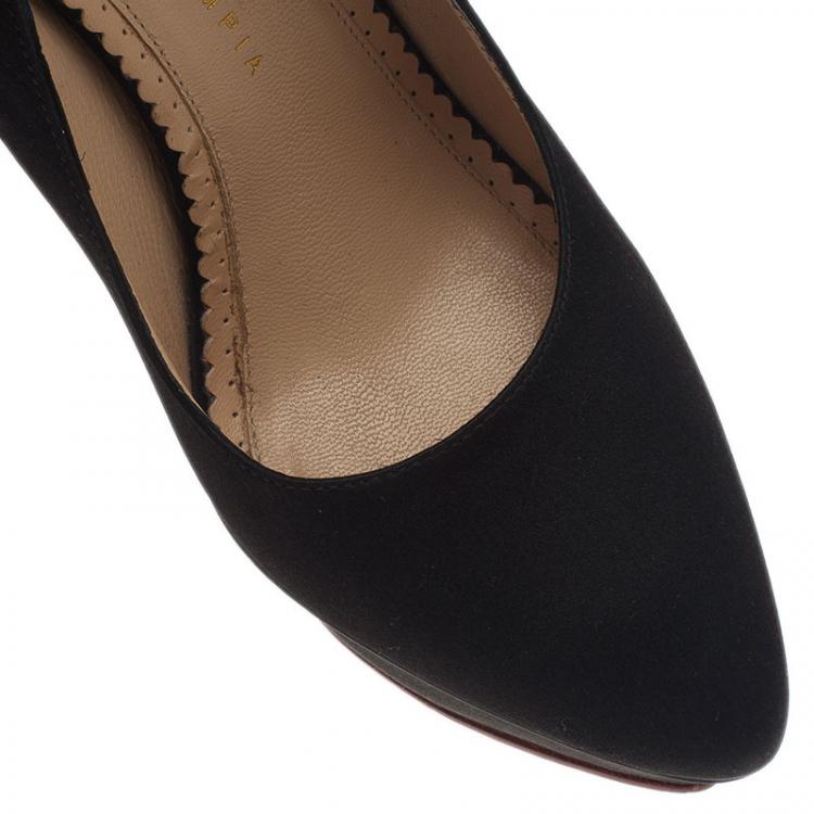 Pre Owned Charlotte Olympia Black Satin Tassel Detail Starla Platform Pumps Size 38