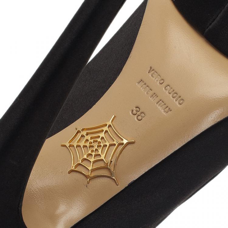 Pre Owned Charlotte Olympia Black Satin Tassel Detail Starla Platform Pumps Size 38