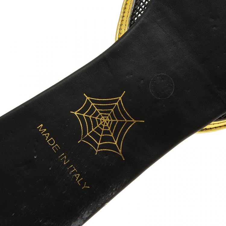 Pre Owned Charlotte Olympia Black Sequin Kitsch Kitty Slides Size 40 
