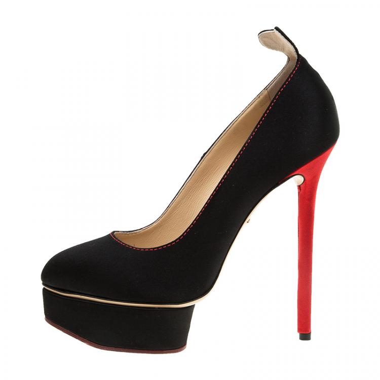 Pre Owned Charlotte Olympia Black Suede Josephine Platform Pumps  Size 38