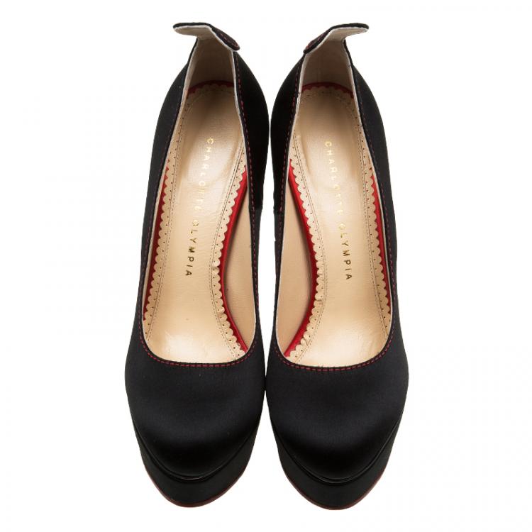 Pre Owned Charlotte Olympia Black Suede Josephine Platform Pumps  Size 38
