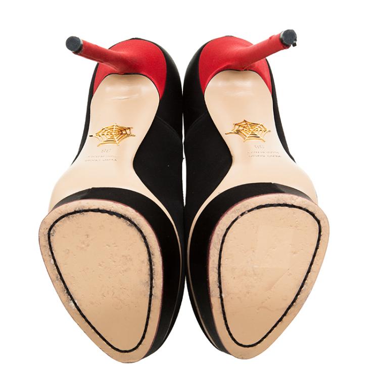 Pre Owned Charlotte Olympia Black Suede Josephine Platform Pumps  Size 38