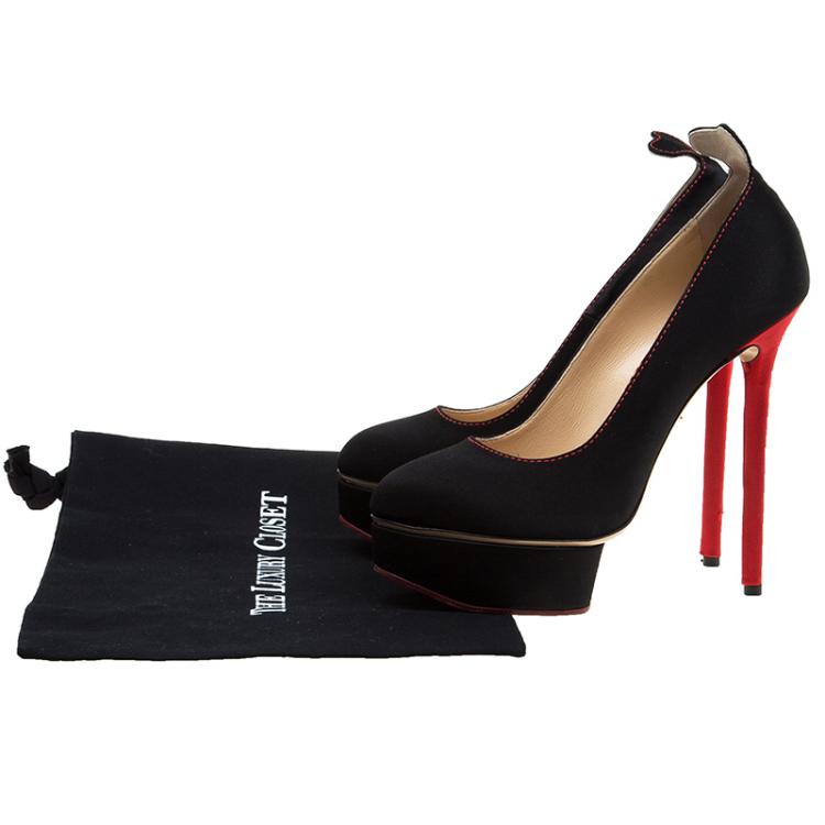 Pre Owned Charlotte Olympia Black Suede Josephine Platform Pumps  Size 38