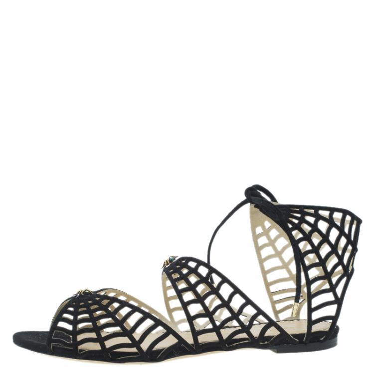 Pre Owned Charlotte Olympia Black Suede Miss Muffet Flat Sandals Size 36