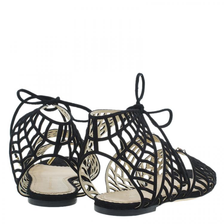 Pre Owned Charlotte Olympia Black Suede Miss Muffet Flat Sandals Size 36