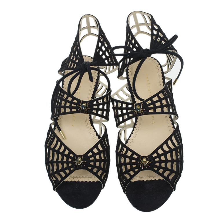 Pre Owned Charlotte Olympia Black Suede Miss Muffet Flat Sandals Size 36
