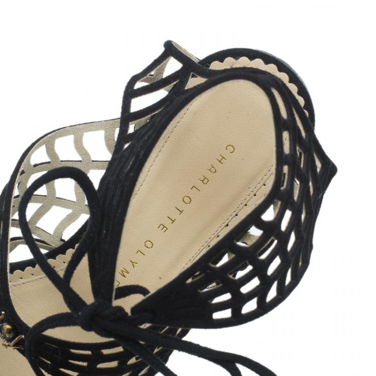 Pre Owned Charlotte Olympia Black Suede Miss Muffet Flat Sandals Size 36