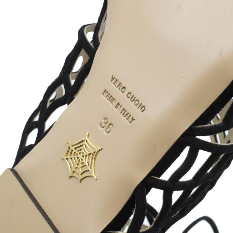 Pre Owned Charlotte Olympia Black Suede Miss Muffet Flat Sandals Size 36