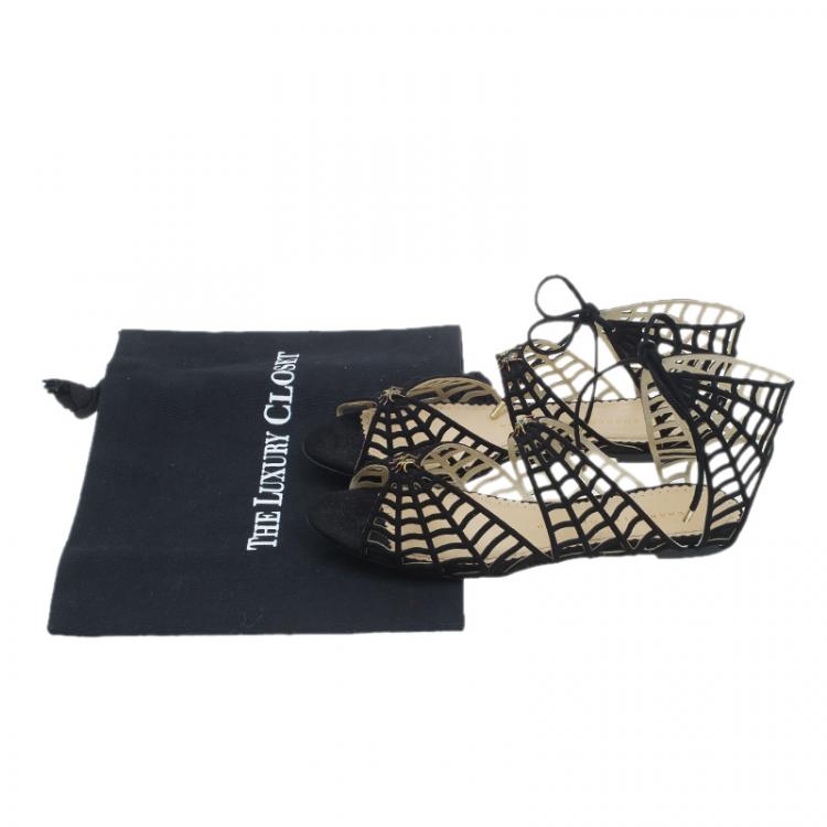 Pre Owned Charlotte Olympia Black Suede Miss Muffet Flat Sandals Size 36