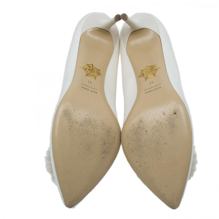 Pre Owned Charlotte Olympia Cream Satin and Tulle Desiree Pom Pom Pumps Size 41