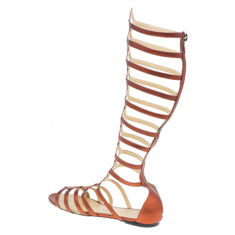 Pre Owned Charlotte Olympia Bronze Leather Maya Gladiator Sandals Size 39