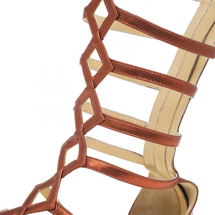 Pre Owned Charlotte Olympia Bronze Leather Maya Gladiator Sandals Size 39