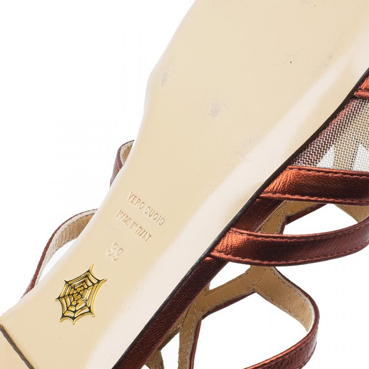 Pre Owned Charlotte Olympia Bronze Leather Maya Gladiator Sandals Size 39