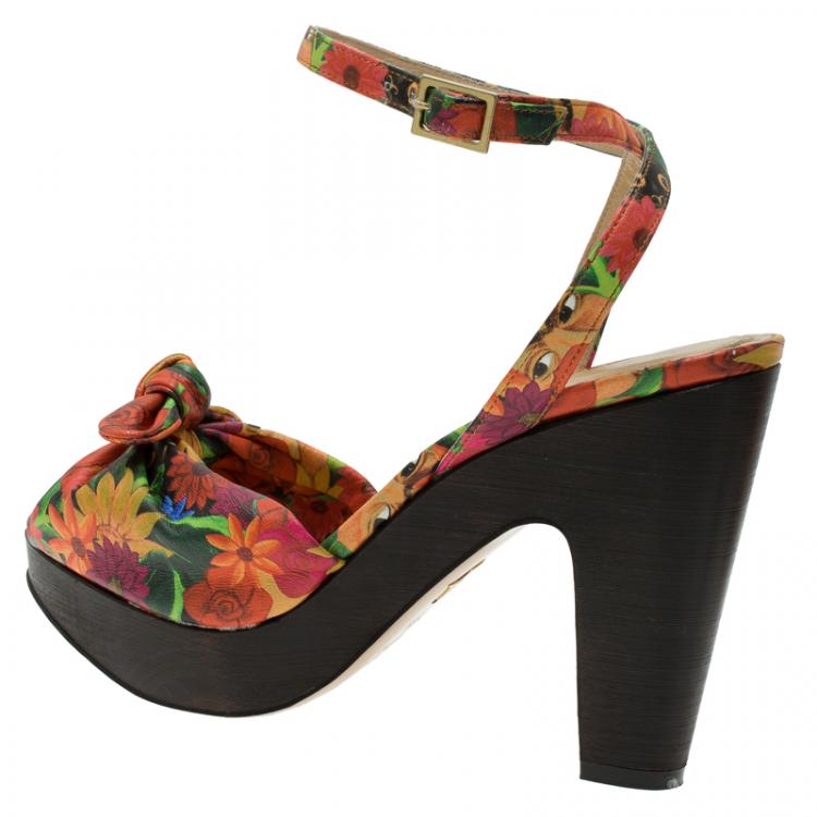 Pre Owned Charlotte Olympia Muticolor Leather Mansfield Frida Platform Sandals Size 37.5