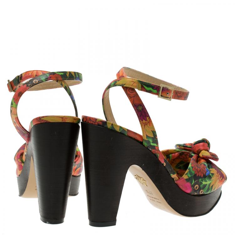 Pre Owned Charlotte Olympia Muticolor Leather Mansfield Frida Platform Sandals Size 37.5