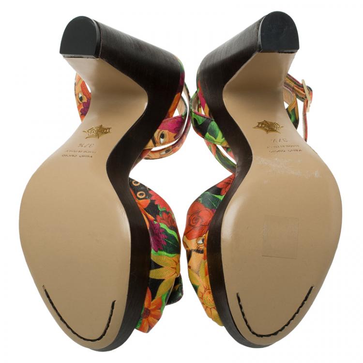 Pre Owned Charlotte Olympia Muticolor Leather Mansfield Frida Platform Sandals Size 37.5