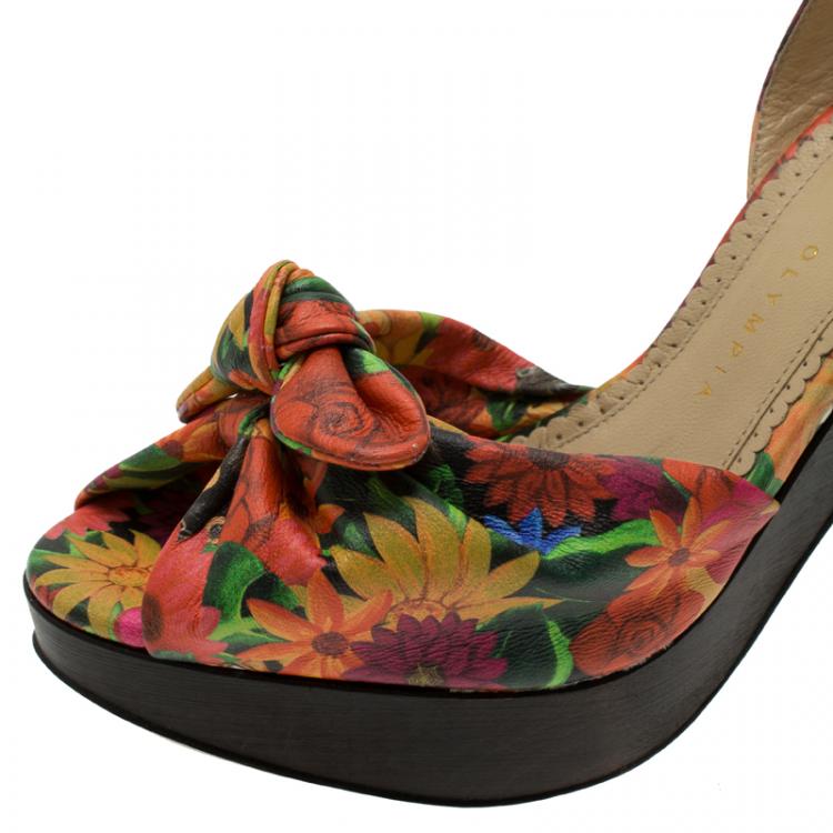 Pre Owned Charlotte Olympia Muticolor Leather Mansfield Frida Platform Sandals Size 37.5