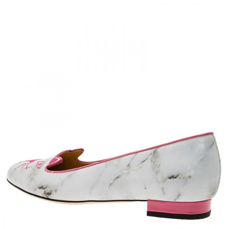 Pre Owned Charlotte Olympia Marble Kitty Flats Size 38