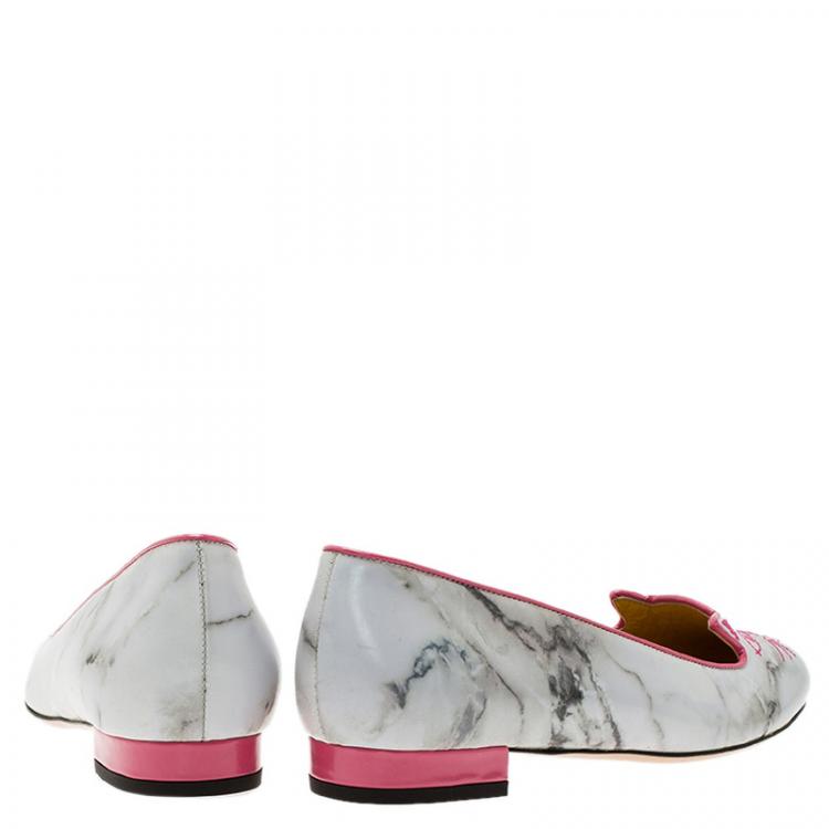 Pre Owned Charlotte Olympia Marble Kitty Flats Size 38