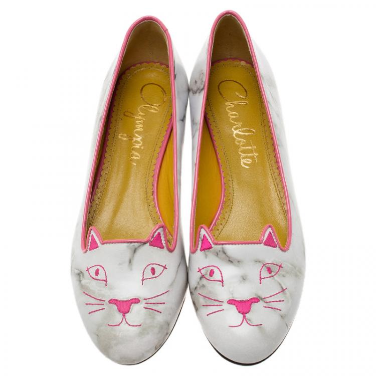 Pre Owned Charlotte Olympia Marble Kitty Flats Size 38