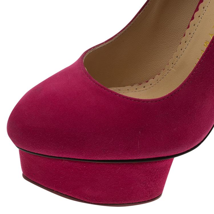 مملوكة مسبقًا Charlotte Olympia Pink Suede Hot Dolly Chili Anklet Platform Pumps Size 35.5