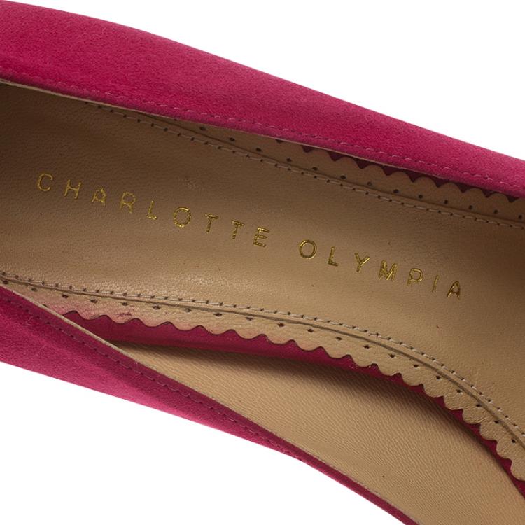 مملوكة مسبقًا Charlotte Olympia Pink Suede Hot Dolly Chili Anklet Platform Pumps Size 35.5