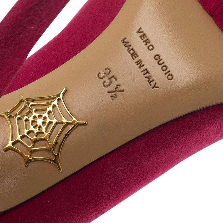 مملوكة مسبقًا Charlotte Olympia Pink Suede Hot Dolly Chili Anklet Platform Pumps Size 35.5